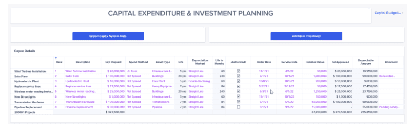 Example of Capital Planning for a Utility Company