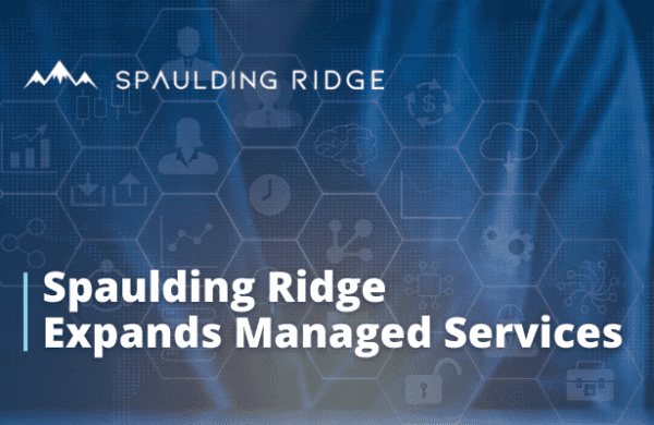 Blue image with icons in hexagons that says "Spaulding Ridge Expands Managed Services"